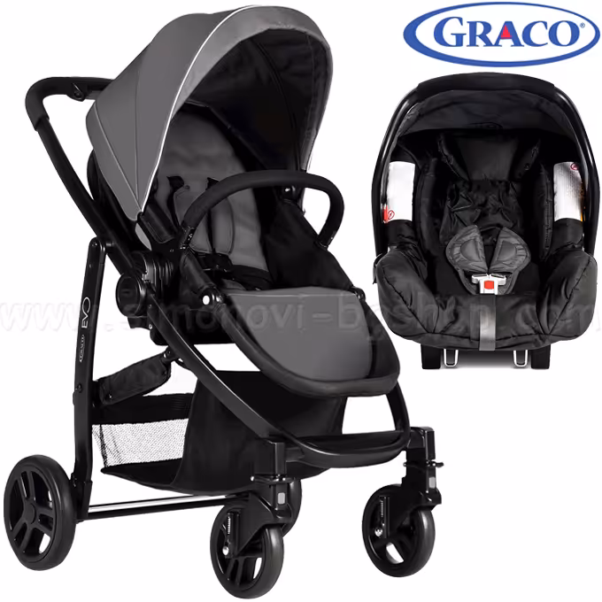 کالسکه کریر گراکو مدل ایوو مشکی طوسی جدید با اداپتور نصب Graco Evo Travel System Charcoal