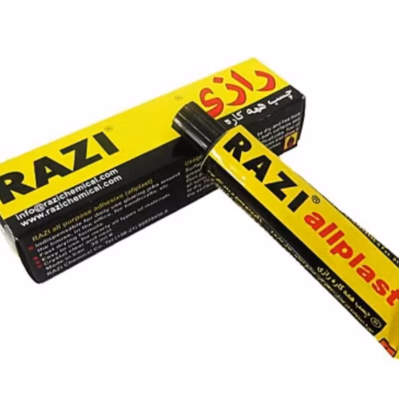 چسب رازی 50میل برند عالی رازی با کیفیت چسبندگی بالا با قیمت مناسب مخصوص مقوا کاغذ چوب