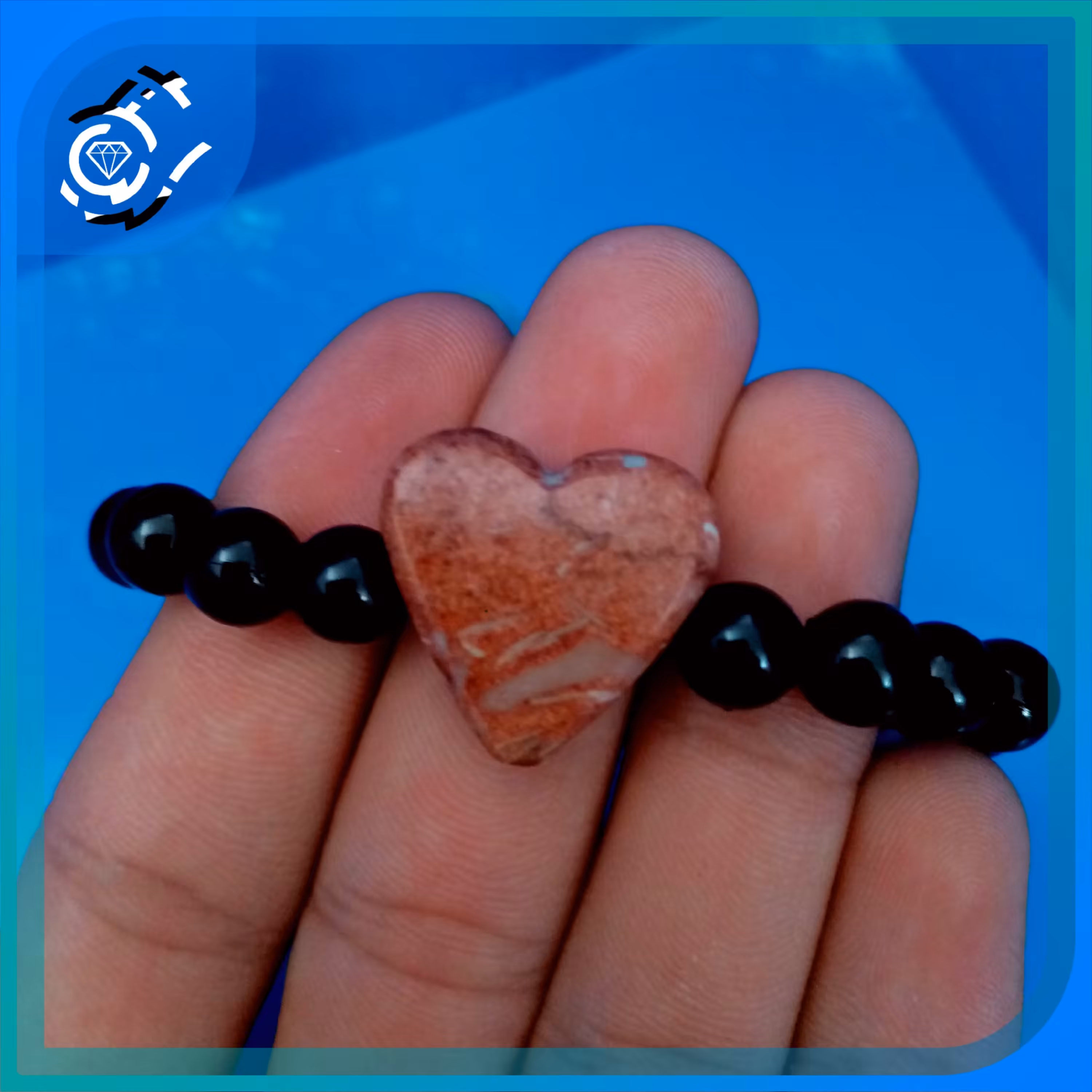 دستبند با نگین سنگی طرح قلب، کشی، قرمز