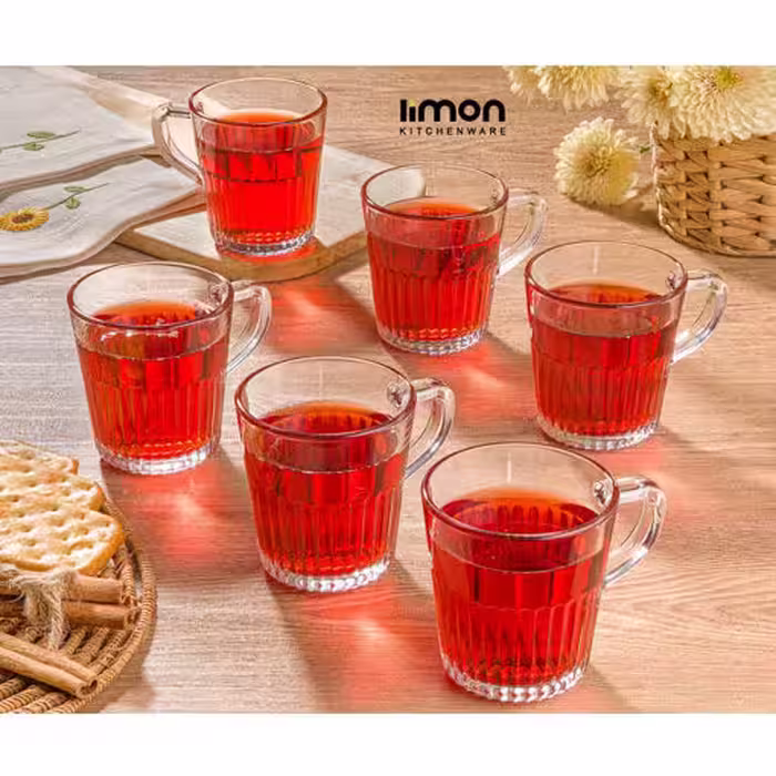 لیوان شیشه ای دسته دار لیمون 2281 حجم 280 سی سی - 6 عددی