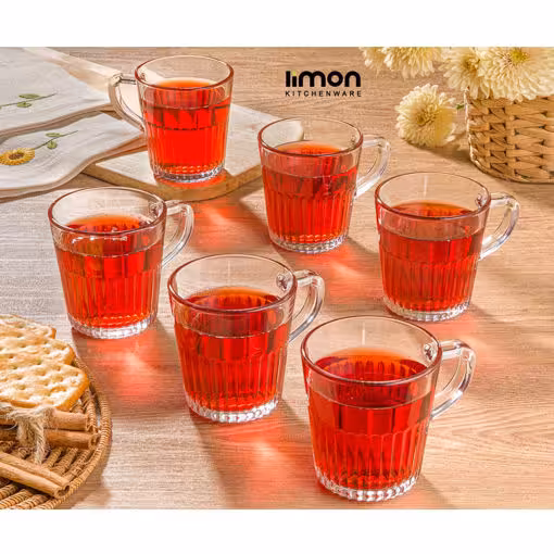 لیوان شیشه ای دسته دار لیمون 2281 حجم 280 سی سی - 6 عددی
