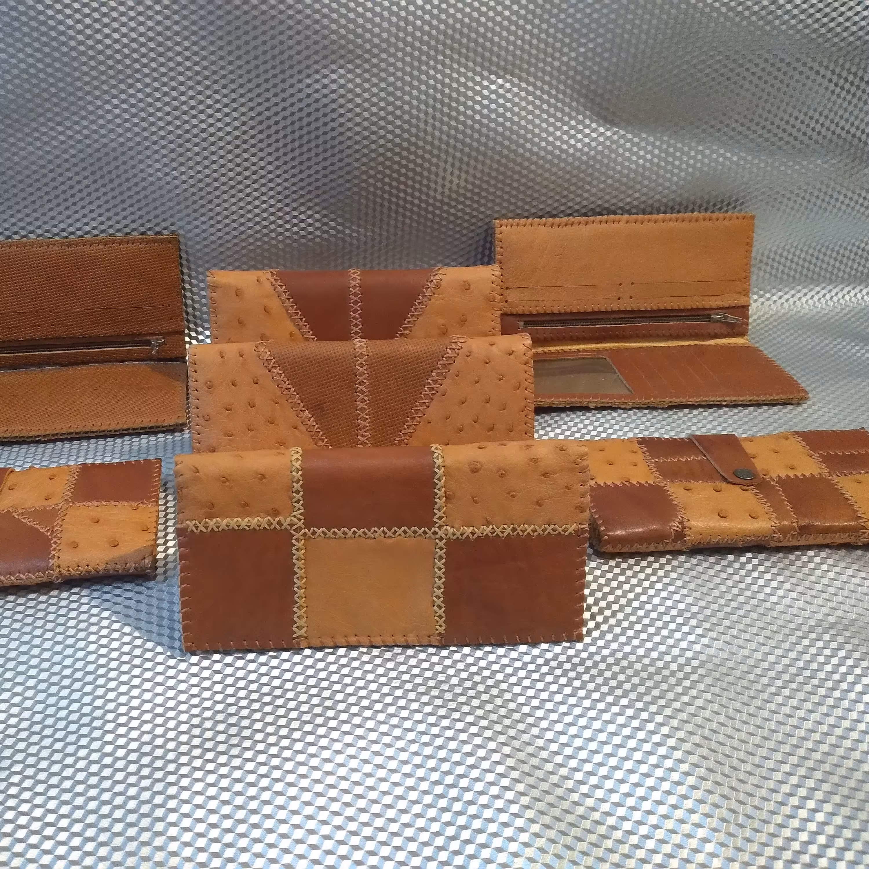 کیف پول چرم شترمرغ دست دوز