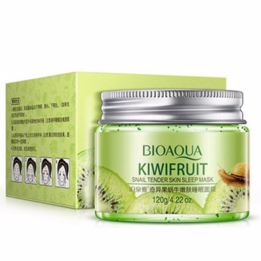 ماسک خواب کیوی هولوگرام دار بیوآکووا کنترل چربی پوست و سفید کننده حاوی عصاره کیوی و مخاط حلزون ضد چین و چروک وجوان کننده
