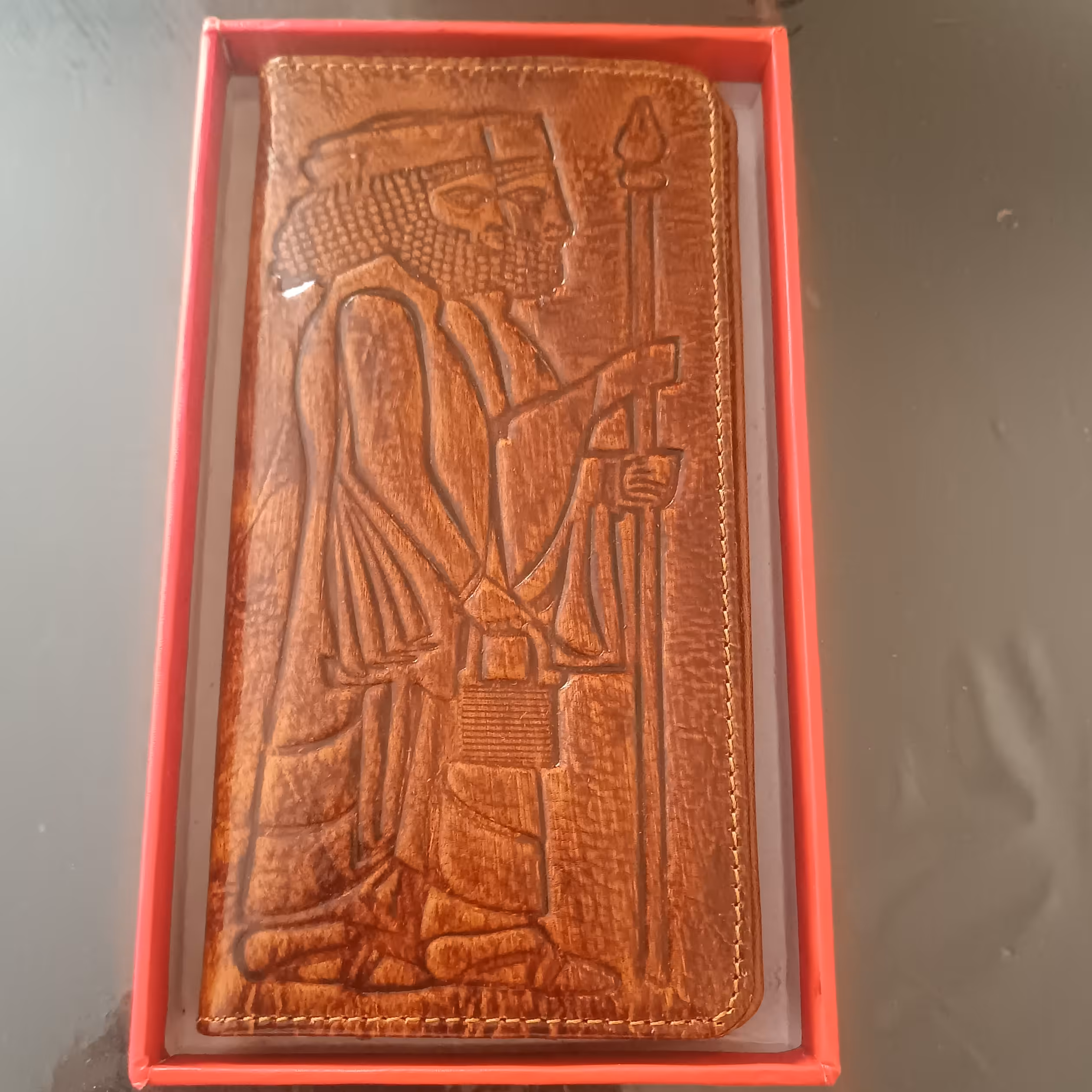 کیف پول بلند چرم عسلی مردانه