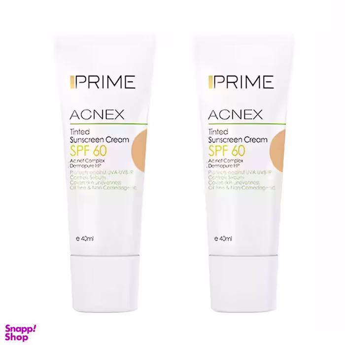 کرم ضد آفتاب رنگی پریم مدل Acnex SPF60 رنگ بژ روشن حجم 40 میلی لیتر مجموعه 2 عددی