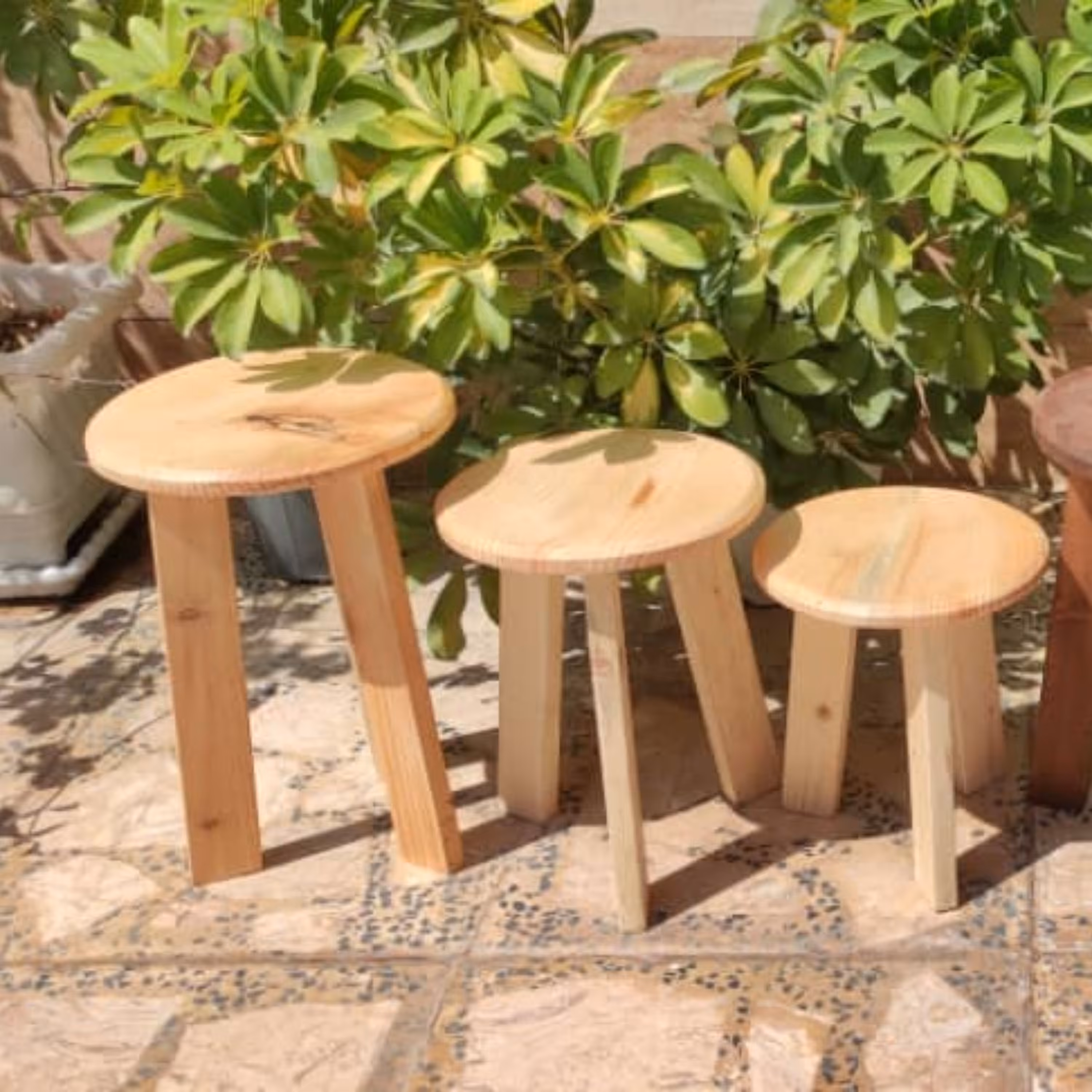 استند سه پایه چوبی سه عددی ساخته شده از نراد روسی رنگ روشن طبیعی برای دکوراسیون(هزینه ارسال پسکرایه تیپاکس)