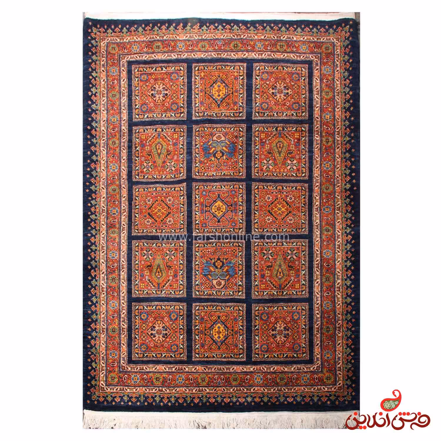 فرش دستباف عشایری طرح خشتی سرمه ای