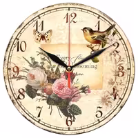 ساعت دیواری گرد مدل 1295 طرح گل و پروانه و پرنده قطر 23 سانتیمتر