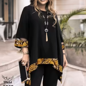 تونیک مجلسی یقه گرد آستین سه ربع دامن هلالی
