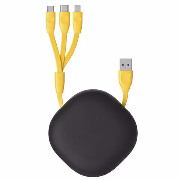 کابل شارژ 3 سر میکرو , لایتنینگ و تایپ سی باسئوس Baseus Let''s go Little Reunion One-Way Stretchable 3-in-1 Data Cable USB For M L T 3A 0.85m Gray Yellow