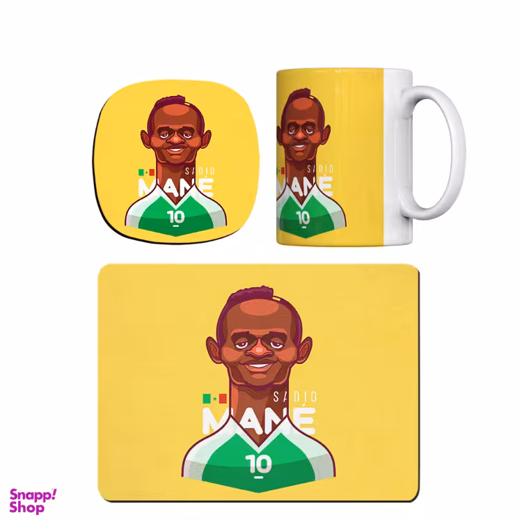 ماگ طرح سادیو مانه ترمه طراحان ایده کد cfp1893 به همراه ماوس پد و زیر لیوانی