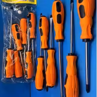 پیچ گوشتی 6عددی چهارسو ودوسو  دسته نرم پلاستیکی رنگ نارنجی