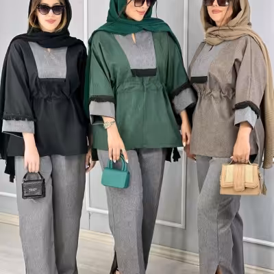 مانتو کتی زنانه کرپ مکانیک پرشین مدل ست پرستو