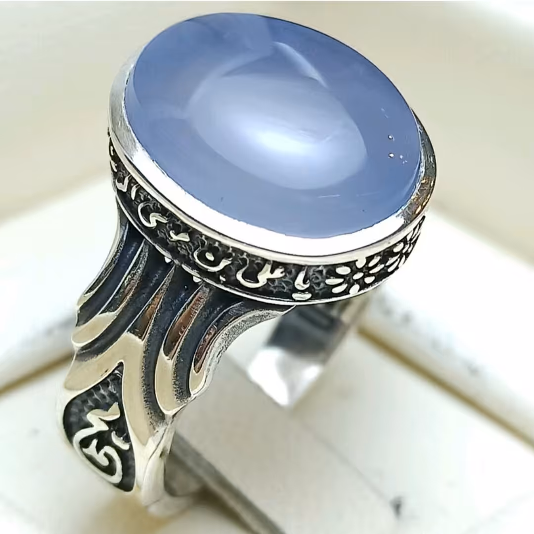 انگشتر نقره مردانه همراه با عقیق یمنی کبود