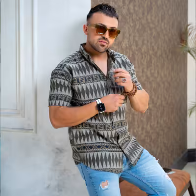 پیراهن کنفی مردانه طرح گلیمی رنگ سبز