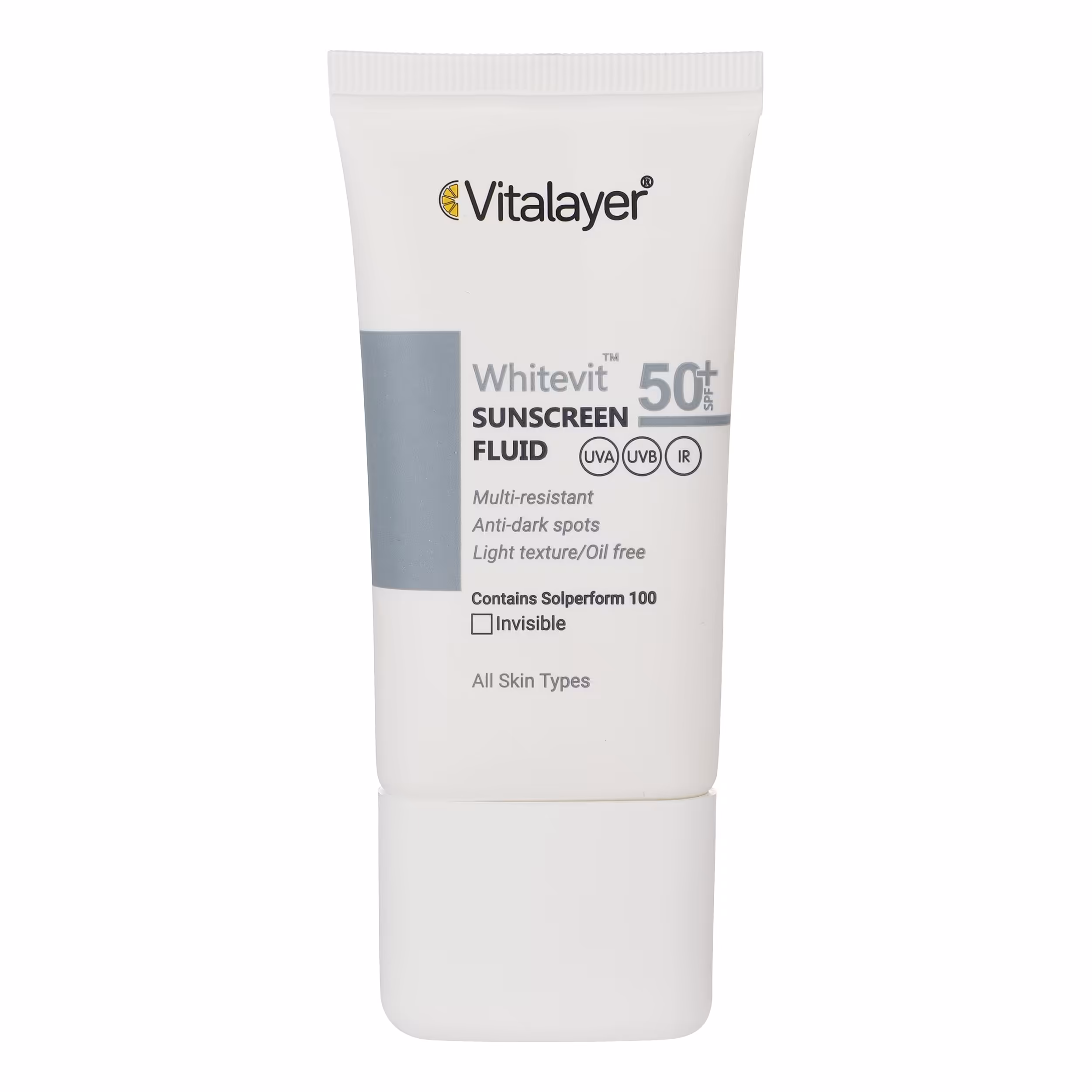 فلوئید ضدآفتاب بی رنگ ویتالیر SPF 50 مدل وایت ویت مناسب انواع پوست حجم 50 میلی لیتر