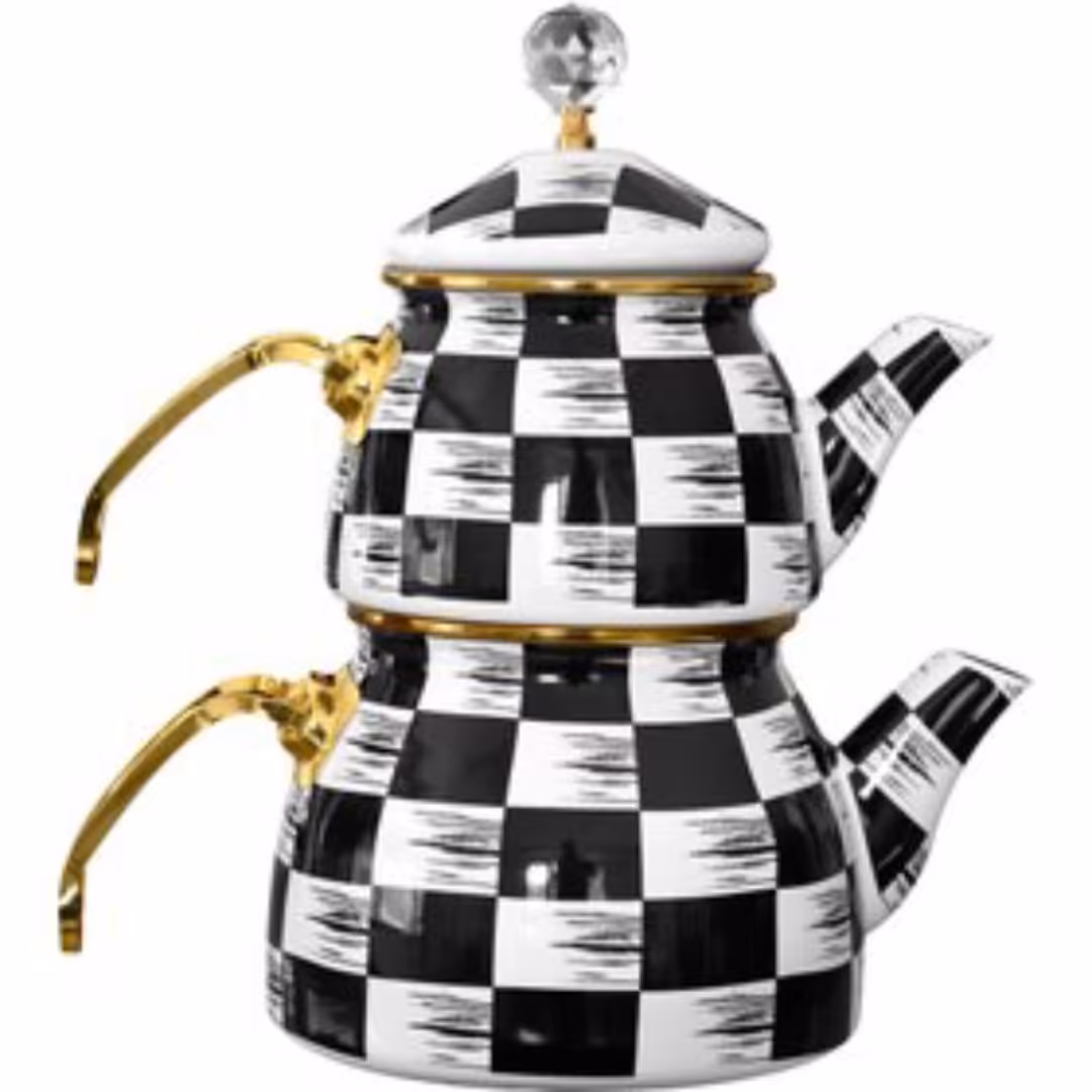 کتری قوری شطرنجی شاهین ترکیه لعابی هم کتری هم قوری درب دار