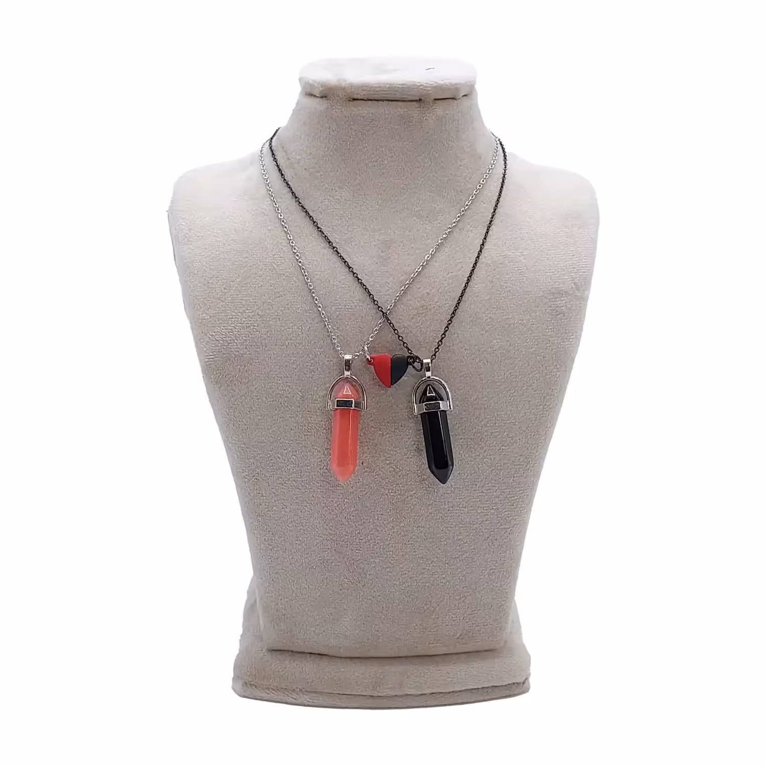  ست کاپلی گردنبند سنگ منشور مشکی و قرمز کد CS-1198