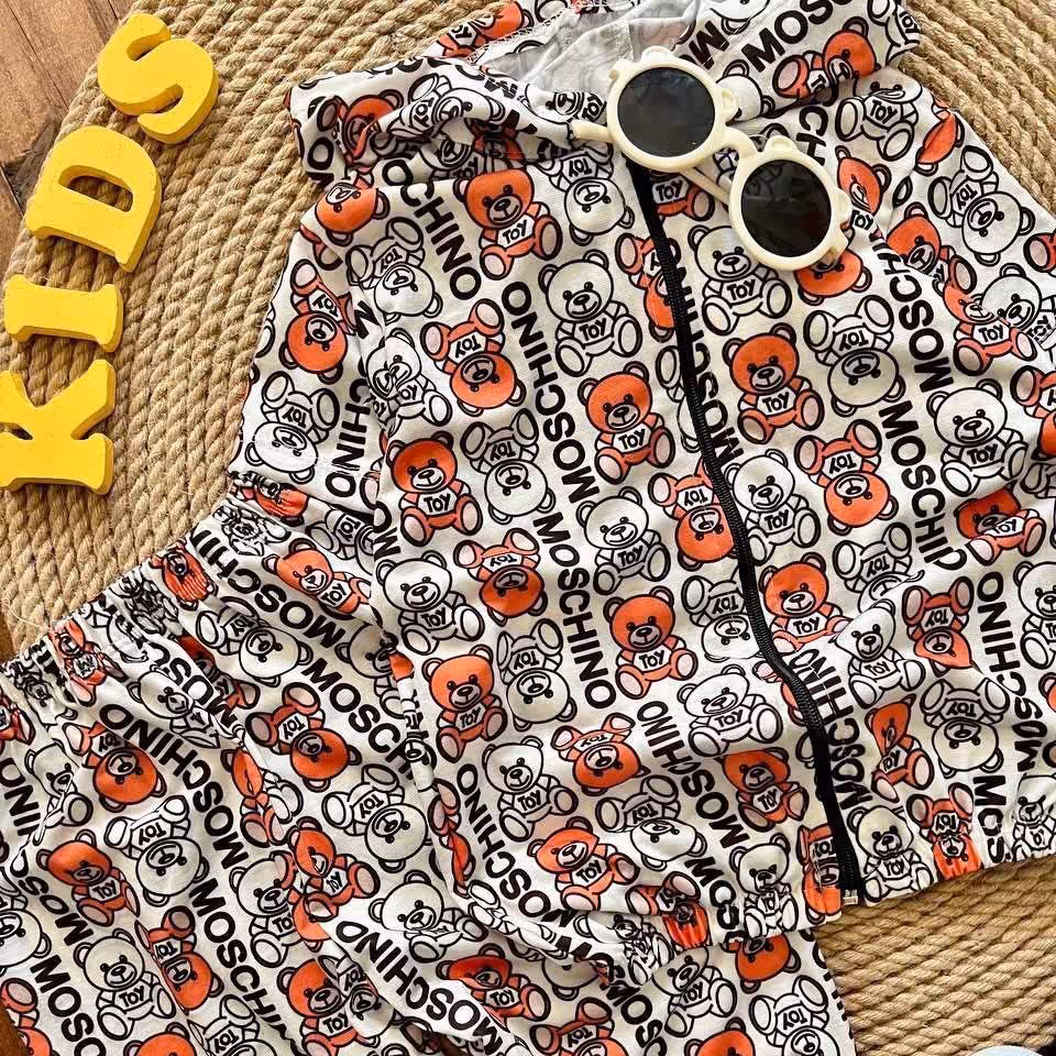 هودی آستین کوتاه  کراپ مانند وشلوارک ست اسپرت دخترانه و پسرانه طرح تدی جنس اسپان پنبه ارسال رایگان سایز40تا55