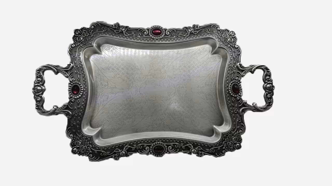 سینی نقش دار پیوتر نگین شرابی یونیک کد 1491 (خارجی ضد زنگ)