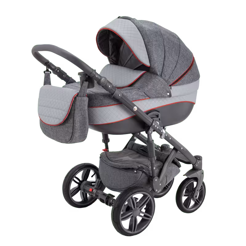 کالسکه ادامکس چهارتکه جدید مدل اینکور رنگ خاکستری-سفید با چرم قرمز ADAMEX ENCORE X1