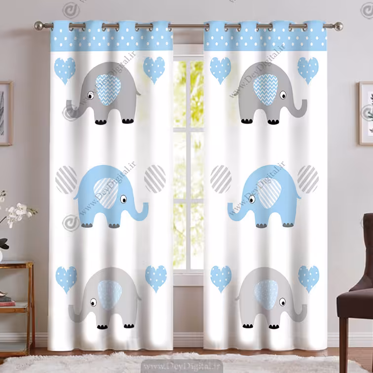 قیمت پرده اتاق کودک طرح فیل عروسکی