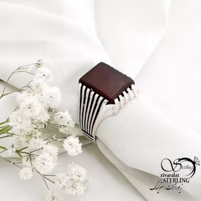 انگشتر نقره سنگ عقیق سرخ رکاب خطی کد 15272
