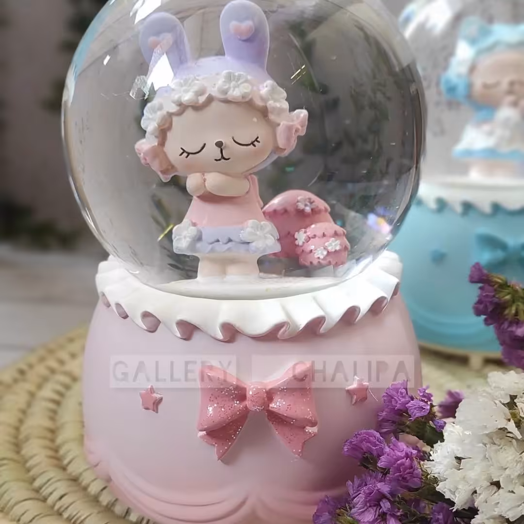 گوی متوسط دختر خرسی چراغ دار و موزیکال صورتی 