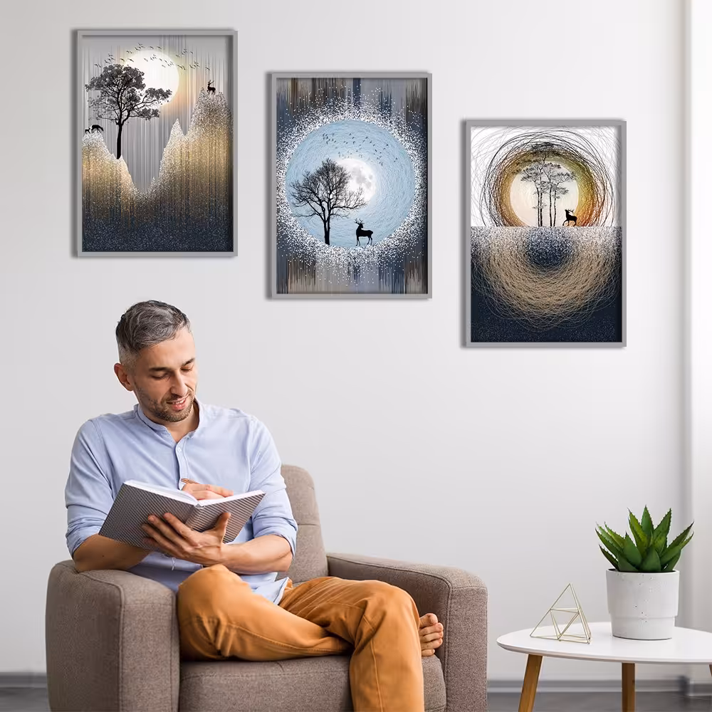 تابلو دکوراتیو مدرن تم طوسی چاپ شیک امولسیون سایز  هر تکه 50 در 70