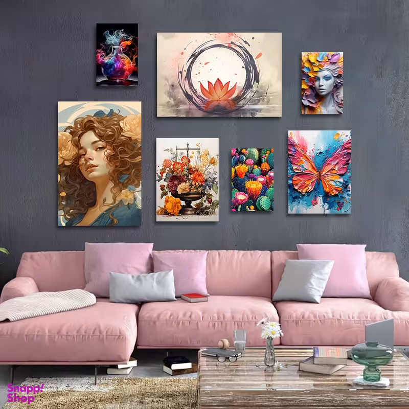 تابلو شاسی بکلیت طرح نقاشی گل رنگ روغن مدل SH-1254 مجموعه 7 عددی