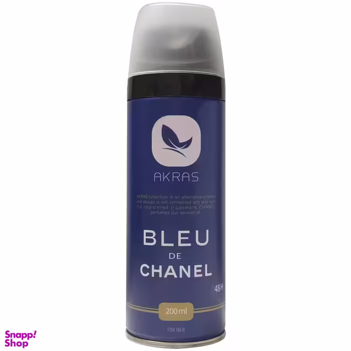 اسپری خوشبوکننده بدن مردانه آکراس (Akras) مدل Bleu DeChanel حجم 200 میلی‌‌ لیتر