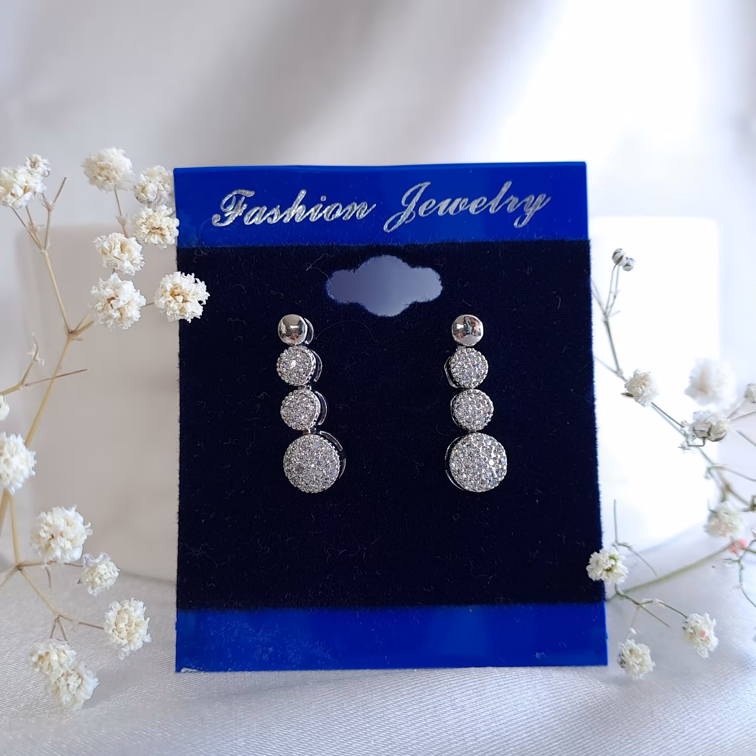 گوشواره فول نگین نقره ای آویز نگین مخرج کاری