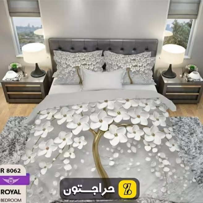 سرویس رو تختی دو نفره طرح درخت شکوفه جنس میکروتترون سه بعدی برای تخت160