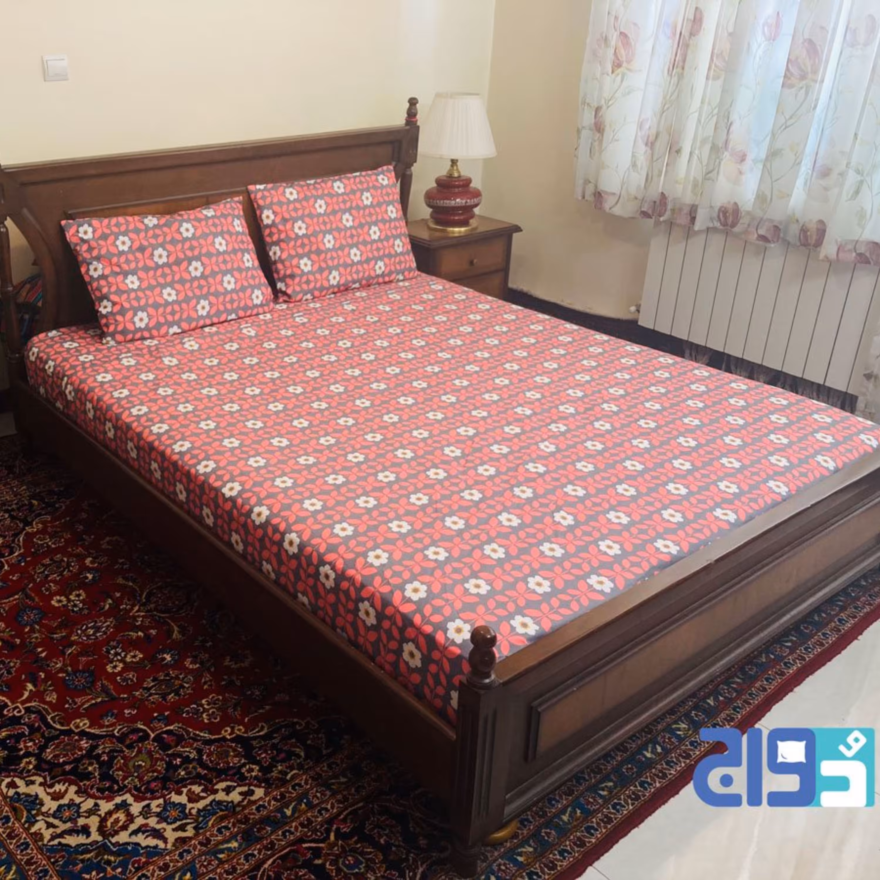 روتختی کشدار تشک تخت دونفره عرض180  طرح بهشت رنگ گلبه ای