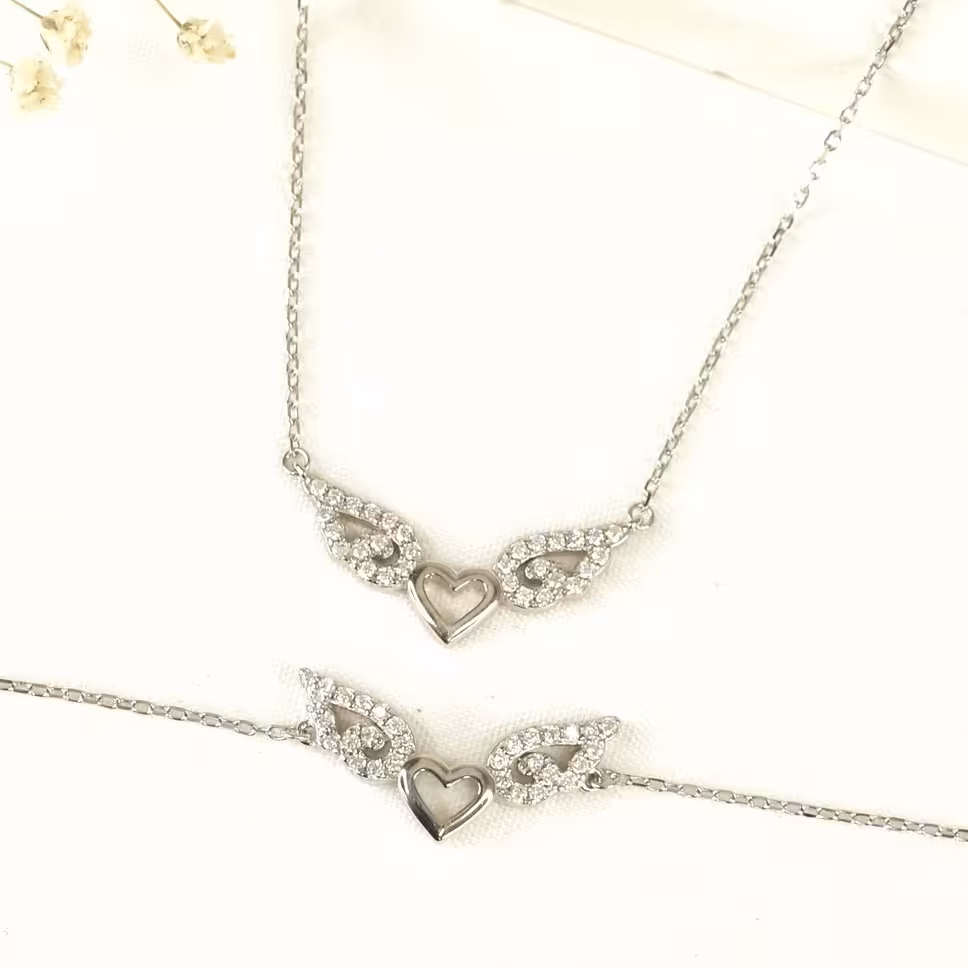 نیمست نقره قلب بال فرشته ایی کد8420