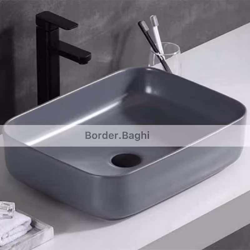 کاسه روشویی  مدل مستطیل پهن طوسی مات