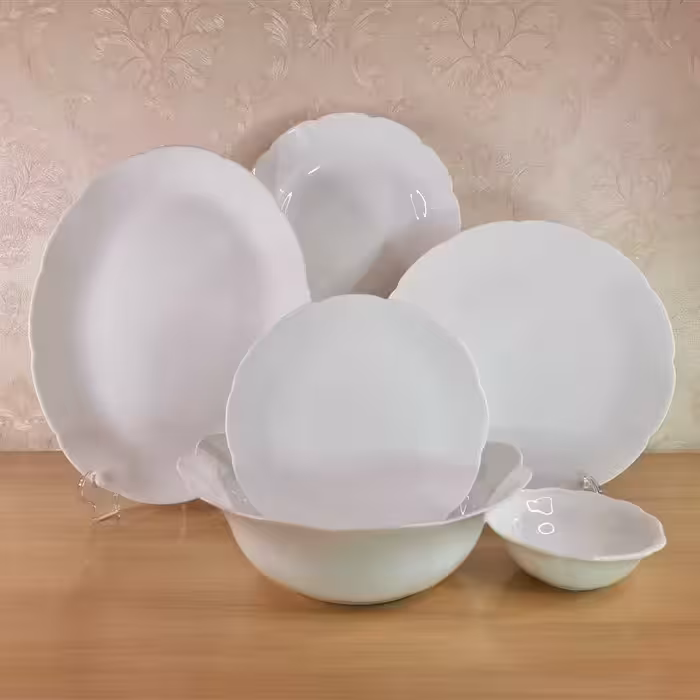 سرویس غذاخوری 26 پارچه مقصود نیلوفری سفید ساده

