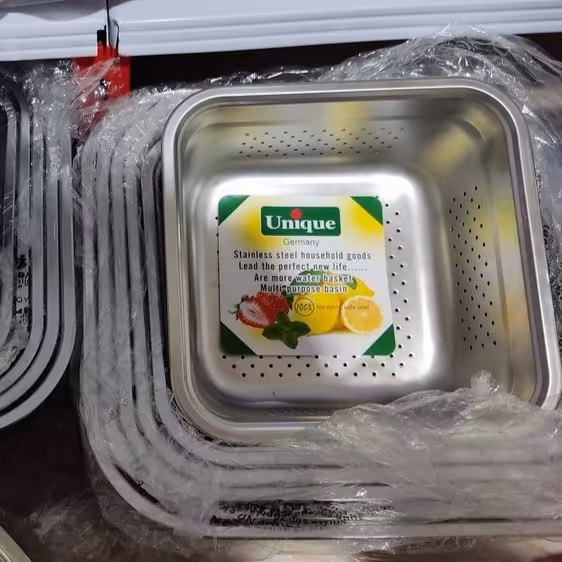 آبکش و لگن مربع یونیک حک شده 12 پارچه