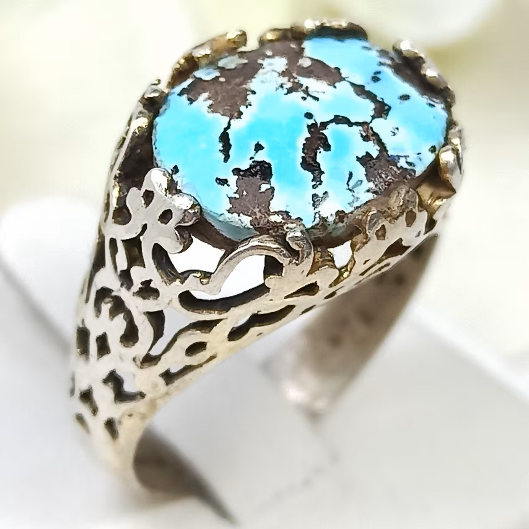 انگشتر فیروزه نیشابوری نقره شبکه