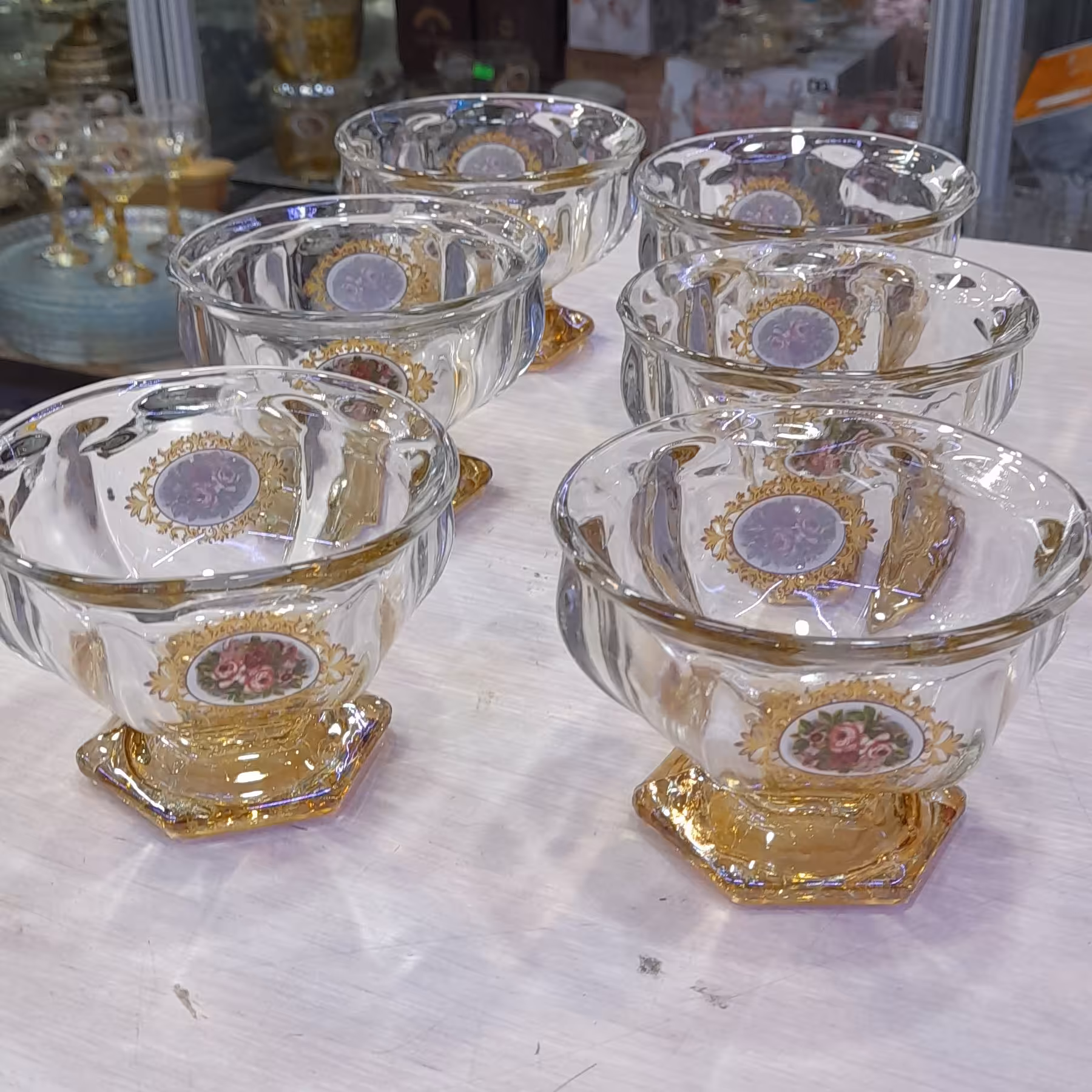 بستنی خوری طرح یخی 6 تایی گلدار  پایدار  درجه یک شفاف بلور نباتی 