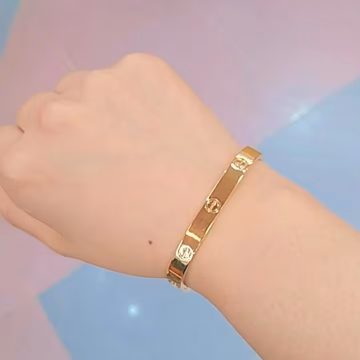 دستبند النگویی استیل  رزگلد رنگ ثابت ضد حساسیت