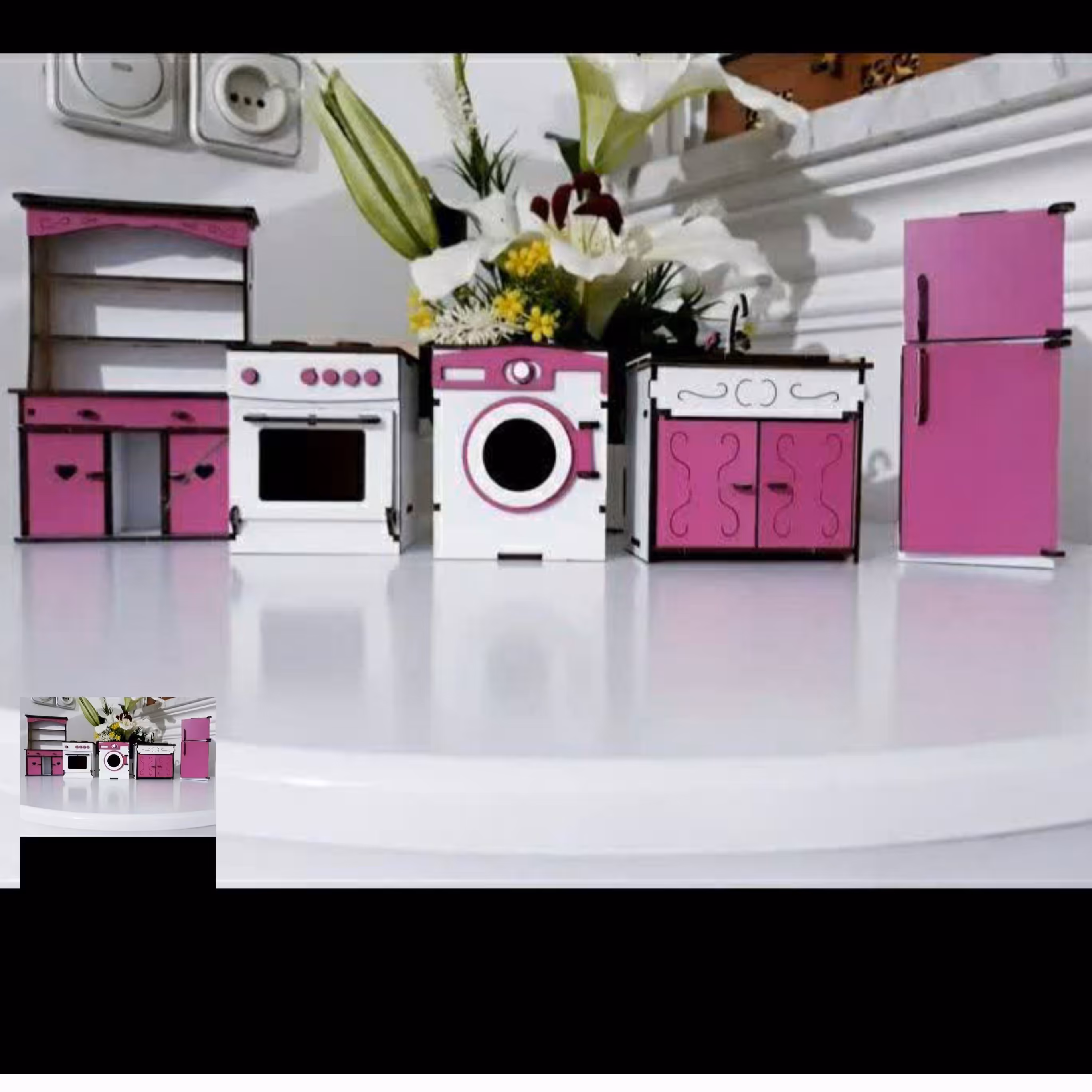 ست 5 تیکه وسایل آشپزخانه چوبی اسباب بازی  ست گاز یخچال لباسشویی کمدکتابخانه سینک ظرفشویی