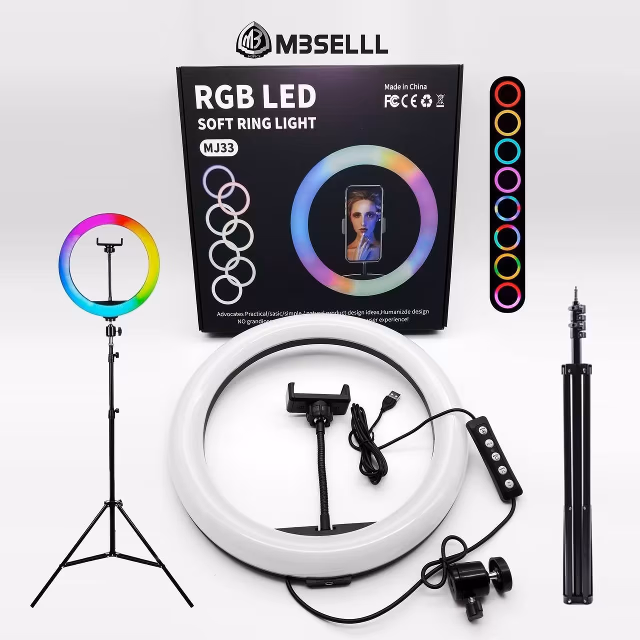 رینگ لایت 7 رنگ RGB دار  مدل RGB-260 همراه با پایه دو متر و ده سانت