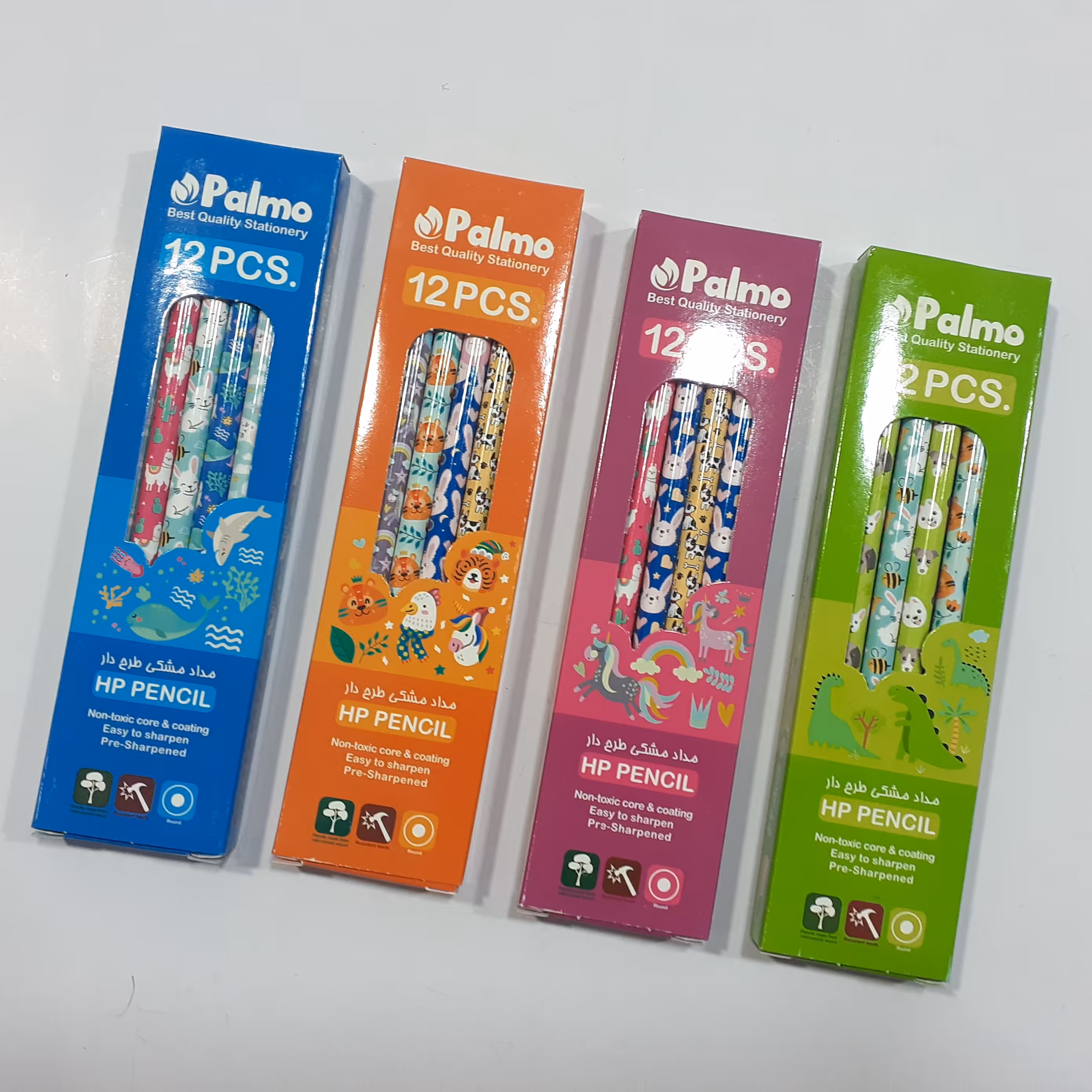 مداد مشکی طرح دار حیوانات پالمو بسته 12عددی به همراه یک عدد مداد هدیه