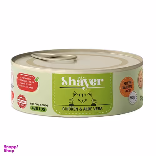 غذای کنسرو گربه شایر (Shayer) مدل مرغ و آلویه ورا وزن 90 گرم
