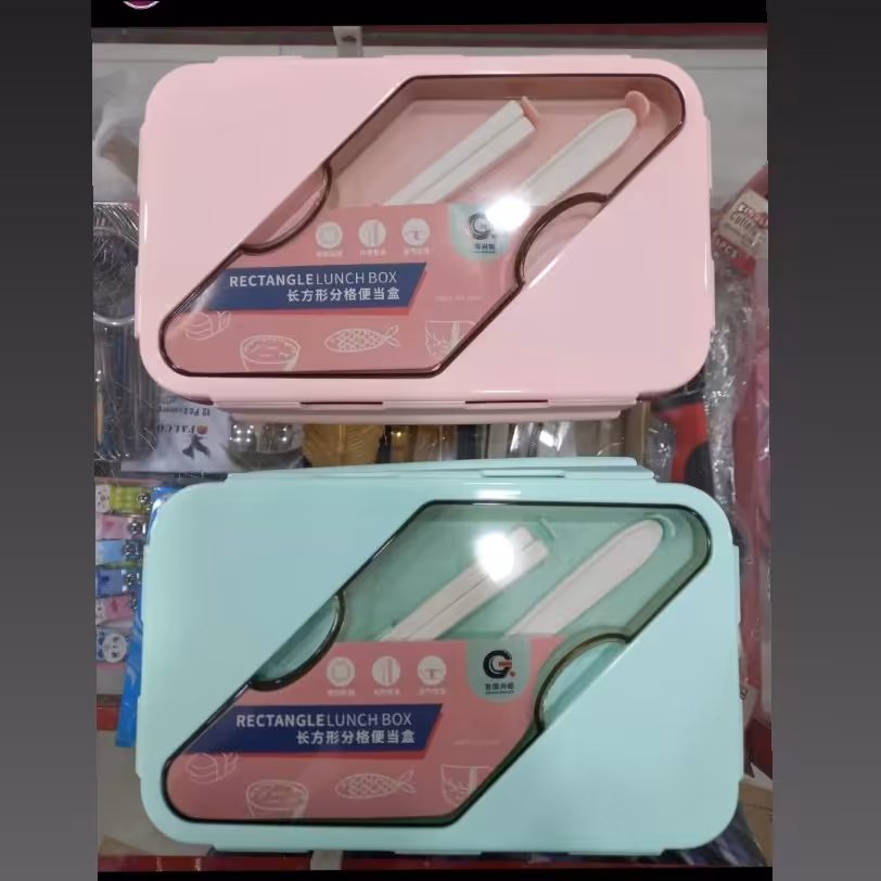 ظرف غذای  باکیفیت و جادار  همراه قاشق وچاپستیک پلاستیکی