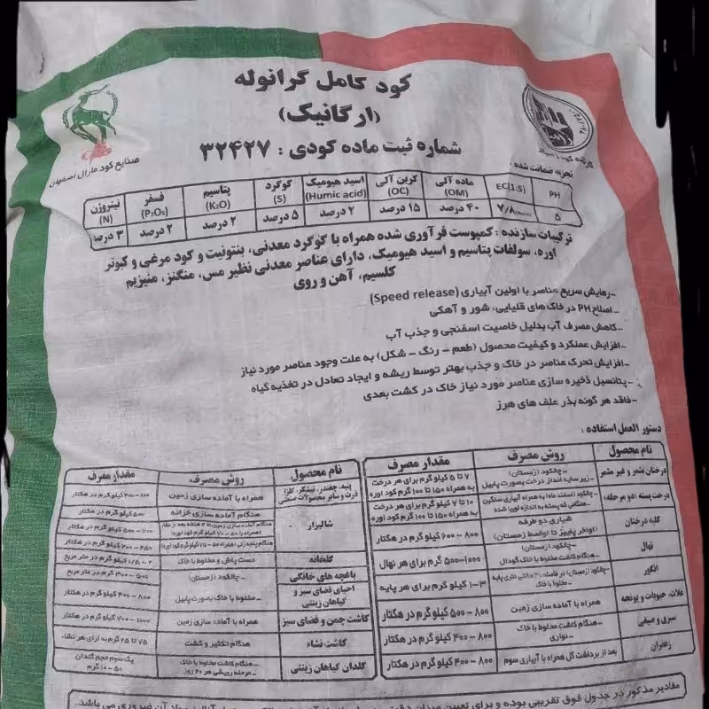 کود هندوانه دارای شماره ثبت کودی 100 کیلویی به صورت دو کیسه 50 کیلویی ) کرایه توسط مشتری پس از دریافت محصول پرداخت میشود