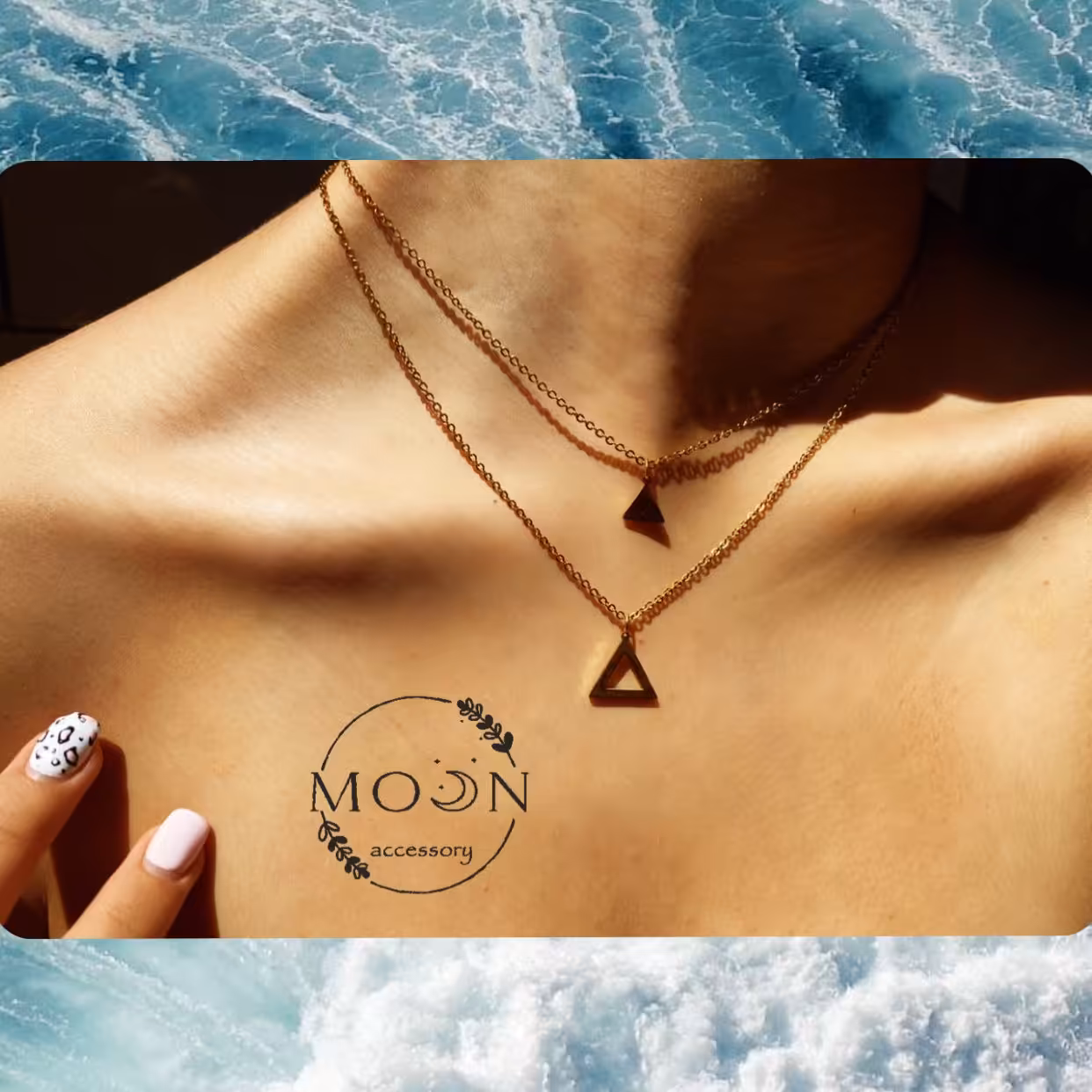 گردنبند دو ردیفه مینیمال مثلث تمام استیل