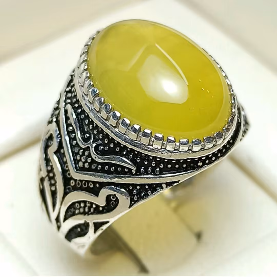  انگشتر نقره مردانه همراه عقیق زرد شرف الشمس 3