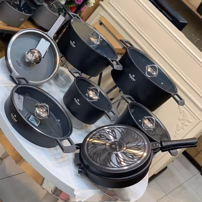 سرویس قابلمه چدن گرانیت 15پارچه راکلند سری آلمانی (مشکی)پس کرایه